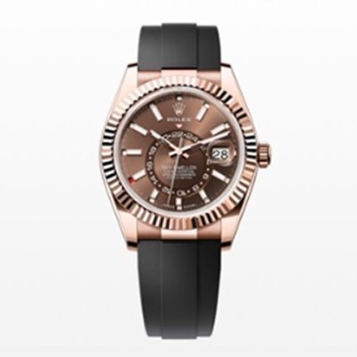 롤렉스 레플리카 시계 ROLEX 롤렉스 스카이 드웰러 에버로즈 골드 42mm 초콜릿 다이얼 오토매틱 러버밴드 시계 336235