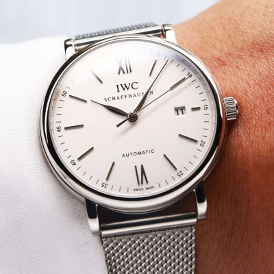 IWC 레플리카 시계 프르토피노 40mm 화이트 다이얼 오토매틱 밀라노 매쉬 스테인리스 스틸 시계 IW356505